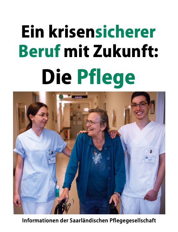 Titelbild der Informationsbroschüre zur Pflegeausbildung der Saarländischen Pflegegesellschaft